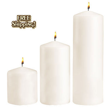 Ivory Pillar Candle Assorted Multipack - 3x4, 3x6, 3x9 - Set of 36-The Candle Depot